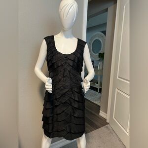 Adrianna Papell Black Shimmer Tiered  Ruffle Sleeveless Dress Size 12
